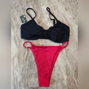 Blooming Jelly & ZAFUL Bikini Set - Black & Ribbed Red - Size S, NWT